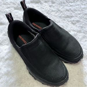 Merrell Black Leather Slip On Shoes Vibram Sole Arctic Grip Size 6